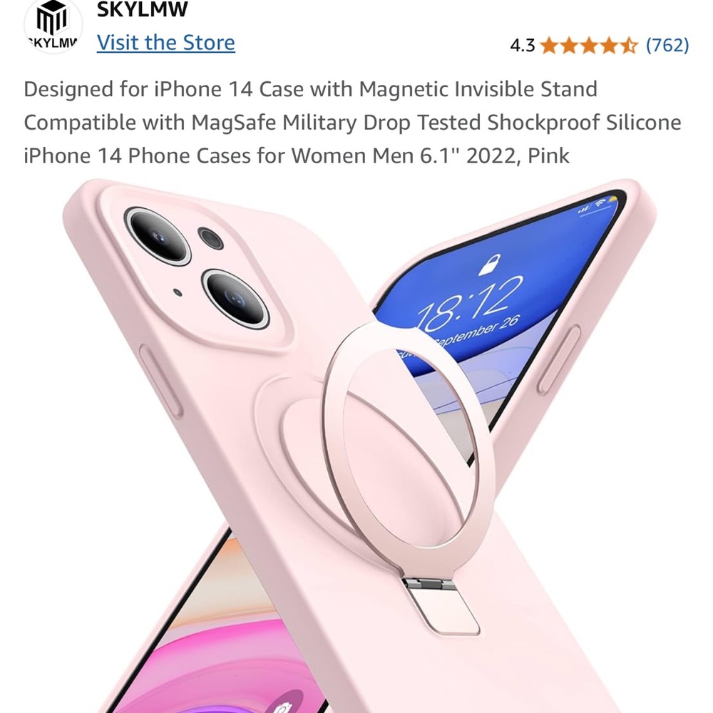 Pink iPhone 14 Case with Magnetic Stand. Comes with charging cord.